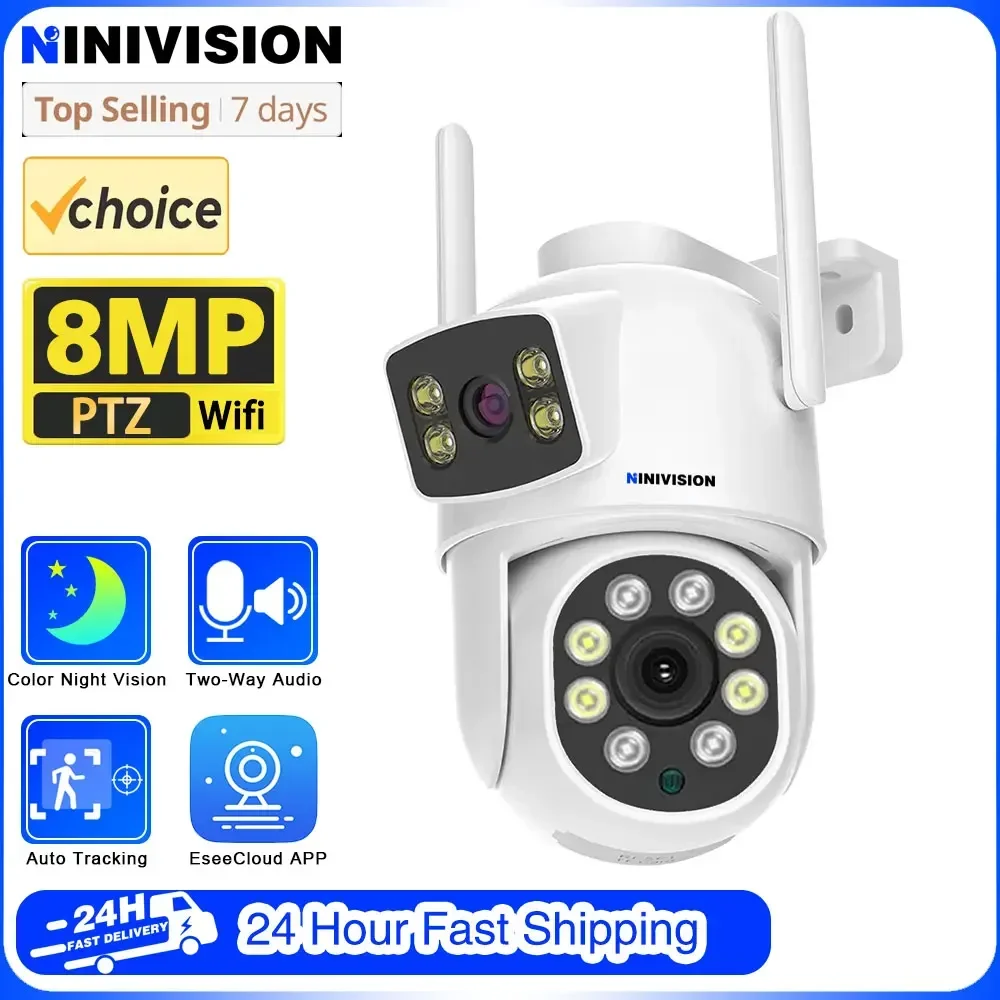 Outdoor Auto Tracking 4K 8MP Wifi IP PTZ Camera With Dual Lens Dual Screen Surveillance 4MP Video CCTV Security Camera EseeCloud