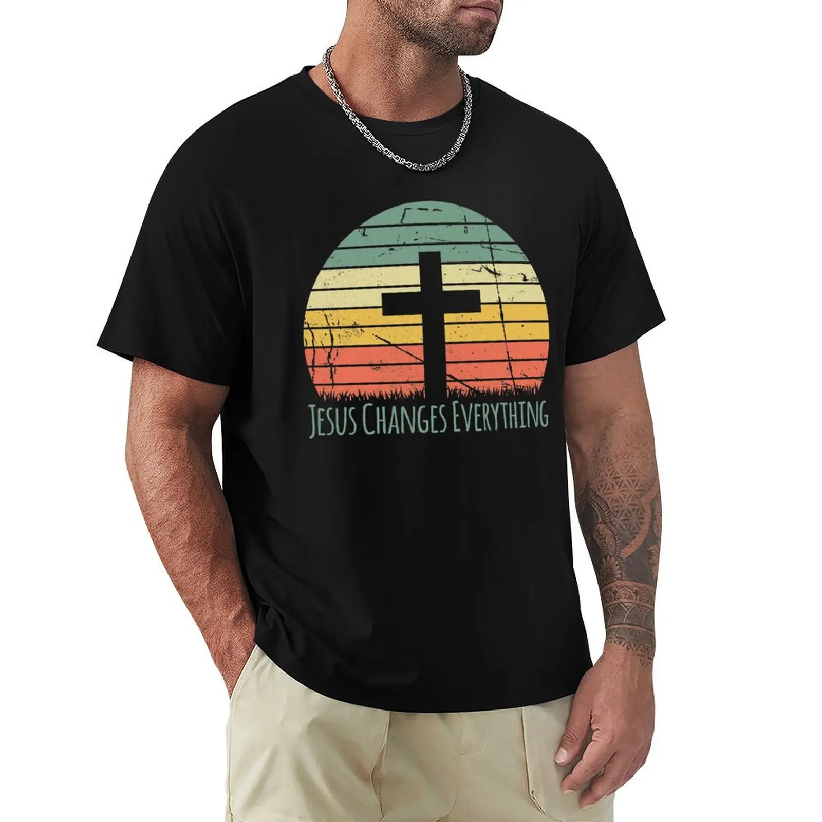 

Jesus Changes Everything, Sunset, Christian Quote, Christian Saying T-Shirt cute tops mens fashion