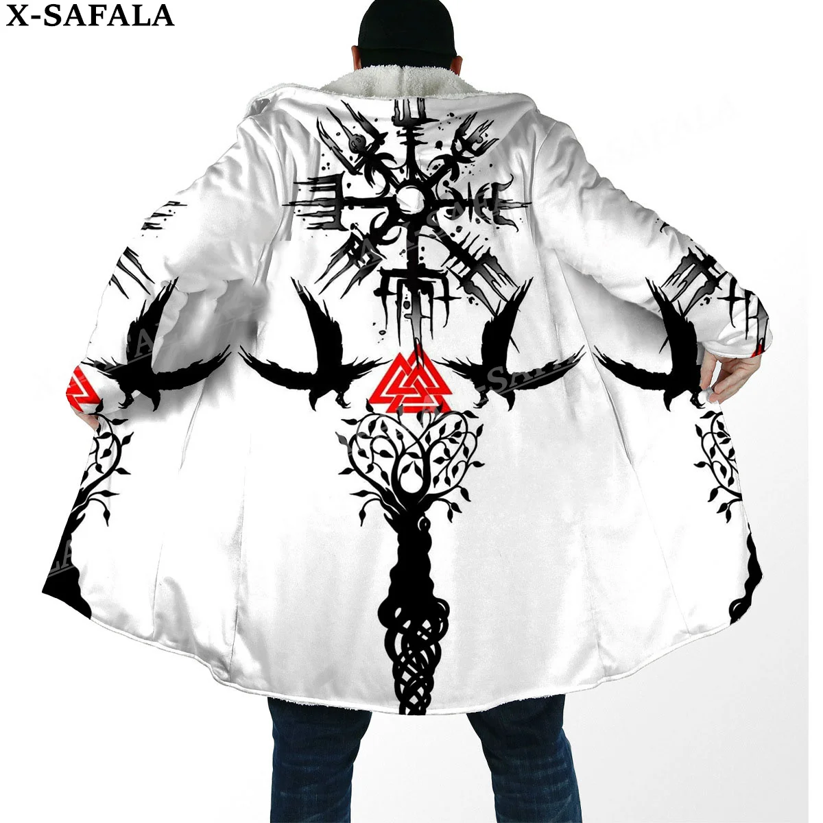 Symbol Tattoo Viking Totem Arts Thick Warm Hooded Cloak Men Overcoat Coat Windproof Fleece Cape Robe Hooded Blanket-6