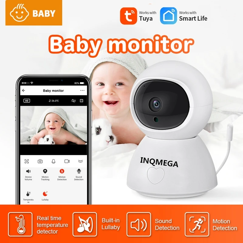 

INQMEGA 1080P HD Tuya Baby Monitor Wifi Phone Camera Baby Camera Smart Life Alex Temperature Crying Alarm Lullaby Nanny Camera