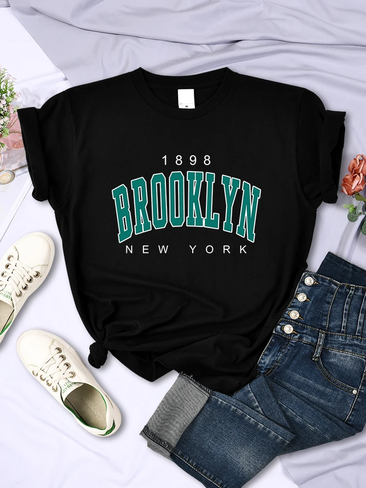 1898 Brooklyn New York Print Womens Short Sleeve Vintage Fashion Casual T-Shirts All-math Crewneck Breathable Female Clothing