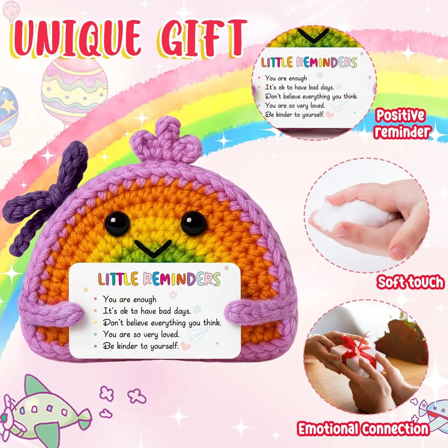 1 Piece Rainbow Crochet Plush Toy Gift, Positive Encouragement and Emotional Motivation, with a "You Are Already Good Enough" Card, for Women, Friends, and Teenagers, as a Birthday or Easter Egg Basket Filler view 4