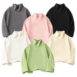 Children Long Sleeved T-Shirts Half High Neck Autumn Winter Solid Color Versatile T-Shirts Fashion Comfortable Children Clothing