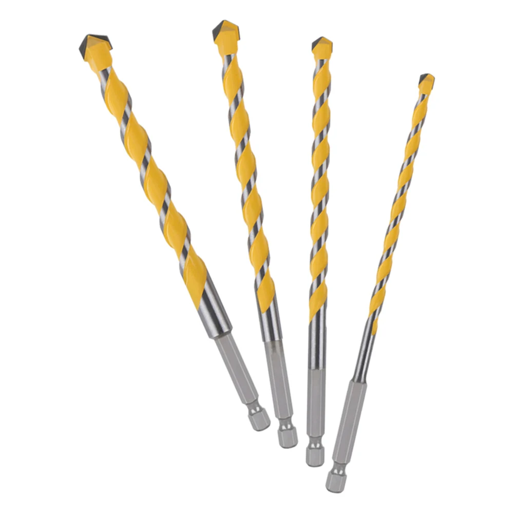 Masonry Concrete Drill Bit Set 4 Pcs, 1/4in Hex Shank, Industrial Carbide Drill Bit For Class/Brick/Plastic/Cement/Tile Drilling