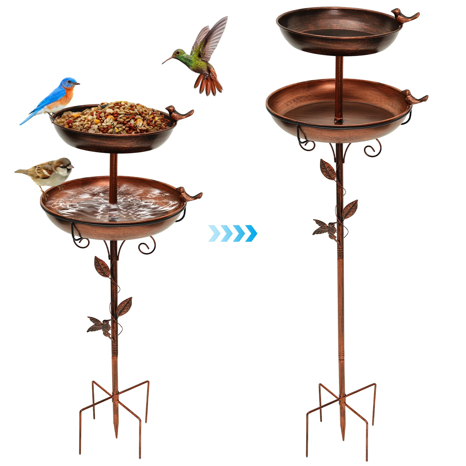 

Bird Bath Feeder Bowl Double Layer Metal Bird Feeder Vintage Freestanding Birdbath for Yard Patio Outdoors Garden Pedestal Stake