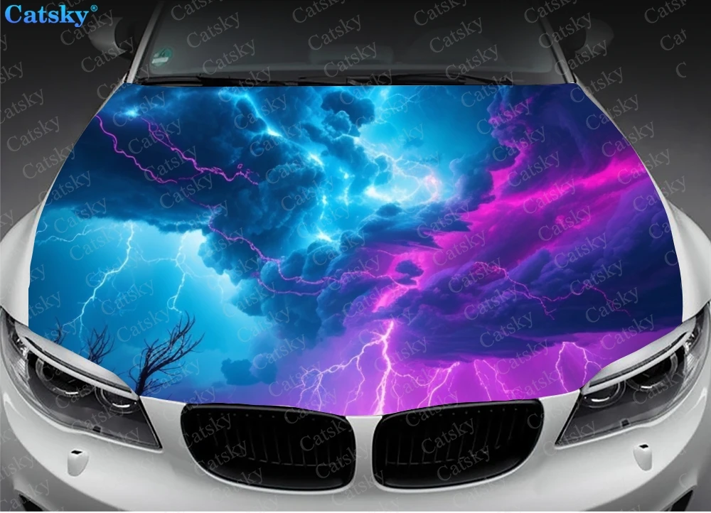 Majestic Thunder Scene Car Hood Vinyl Stickers Wrap Vinyl Film Engine Cover Decals Sticker Universal Car Hood Protective Film