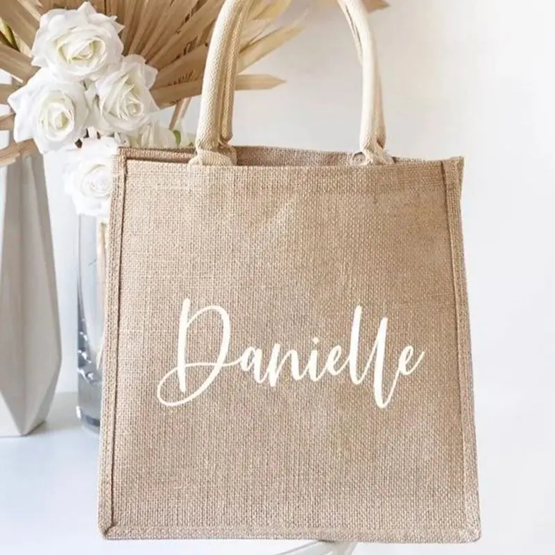 الجملة 100 قطعة/الوحدة اللون الأصلي دائم الخيش الجوت المعاد تدويرها الطبيعية الاسلوب المناسب حقيبة بقالة للتسوق التعبئة والتغليف