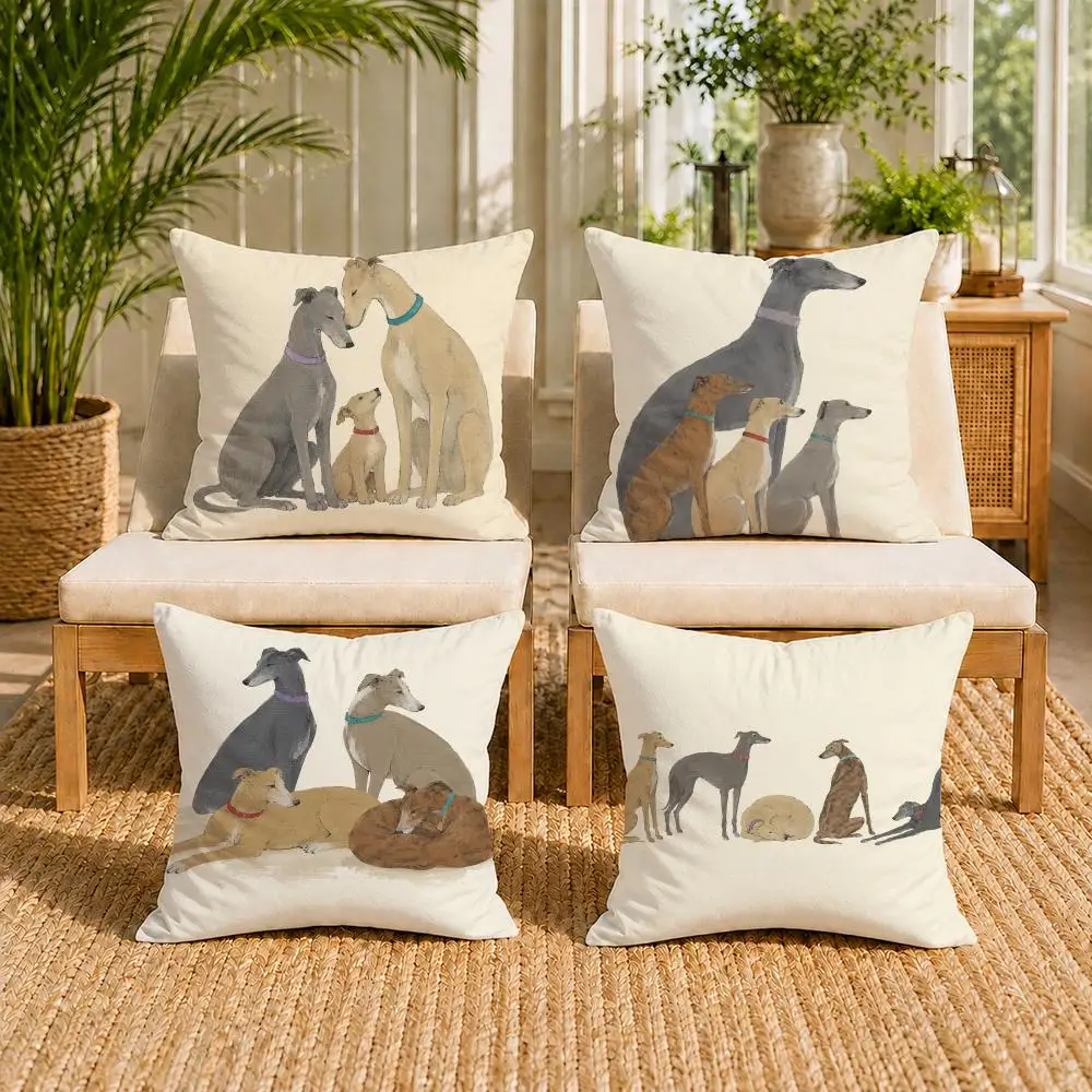 Simple Cute Cartoon Greyhound Cushion Cover Double-Sided Plush Sofa Cushion Covers Organic Breathable Invisible Zipper