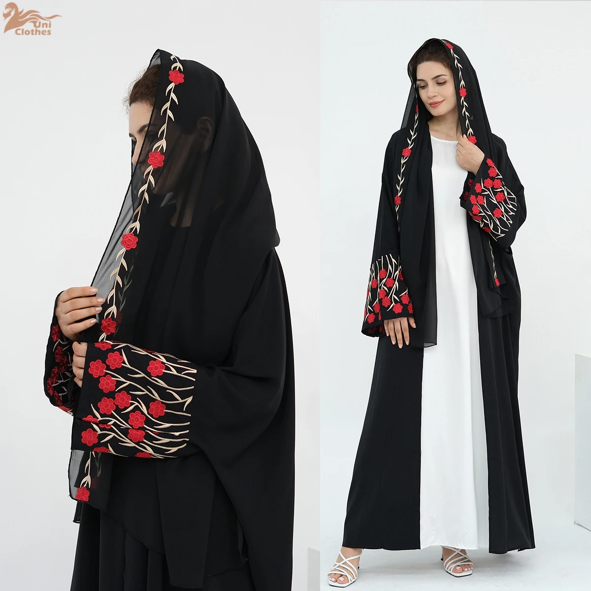 

Исламская одежда, новинка 2025 года, EID, Дубай, Абая, дизайн, цветочная вышивка, хиджаб, комплект Абая, черное скромное открытое женское мусульманское платье Абая