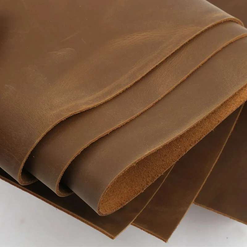 Brown 2mm Crazy Horse Leather Head Layer Cowhide Material Retro Distressed Yellow Brown Oily Leather Handmade DIY Ledger Leather