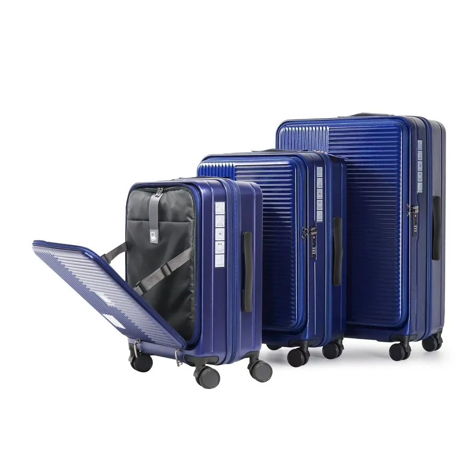 

Luggage with front opening, TSA approved lock, hardshell suitcase, Blue