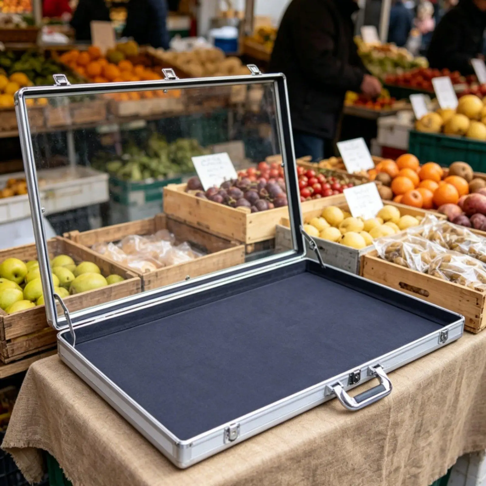 Aluminum Card Case Multifunction Jewelry Display Stand Clear Acrylic Top Folding Showcase Table for Stall Owners, Vendors, Night