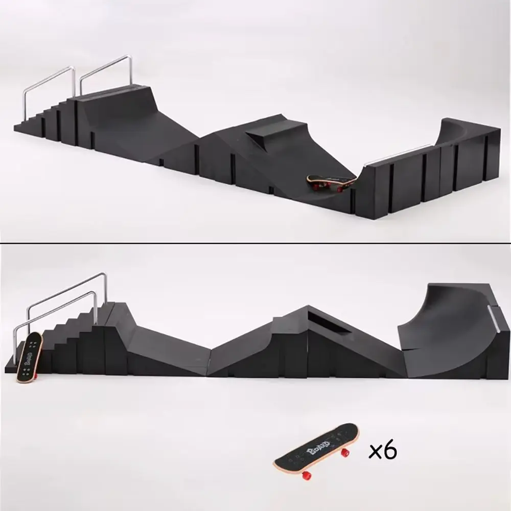 1Set Skate Toy Fingers Training Skate Park Ramp Set Funny Black Tech Practice Deck Plastic Finger Skateboards Extreme Sport