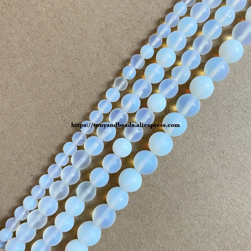 Natural Stone Matte White Opalite Quartz Round Loose Beads 15\