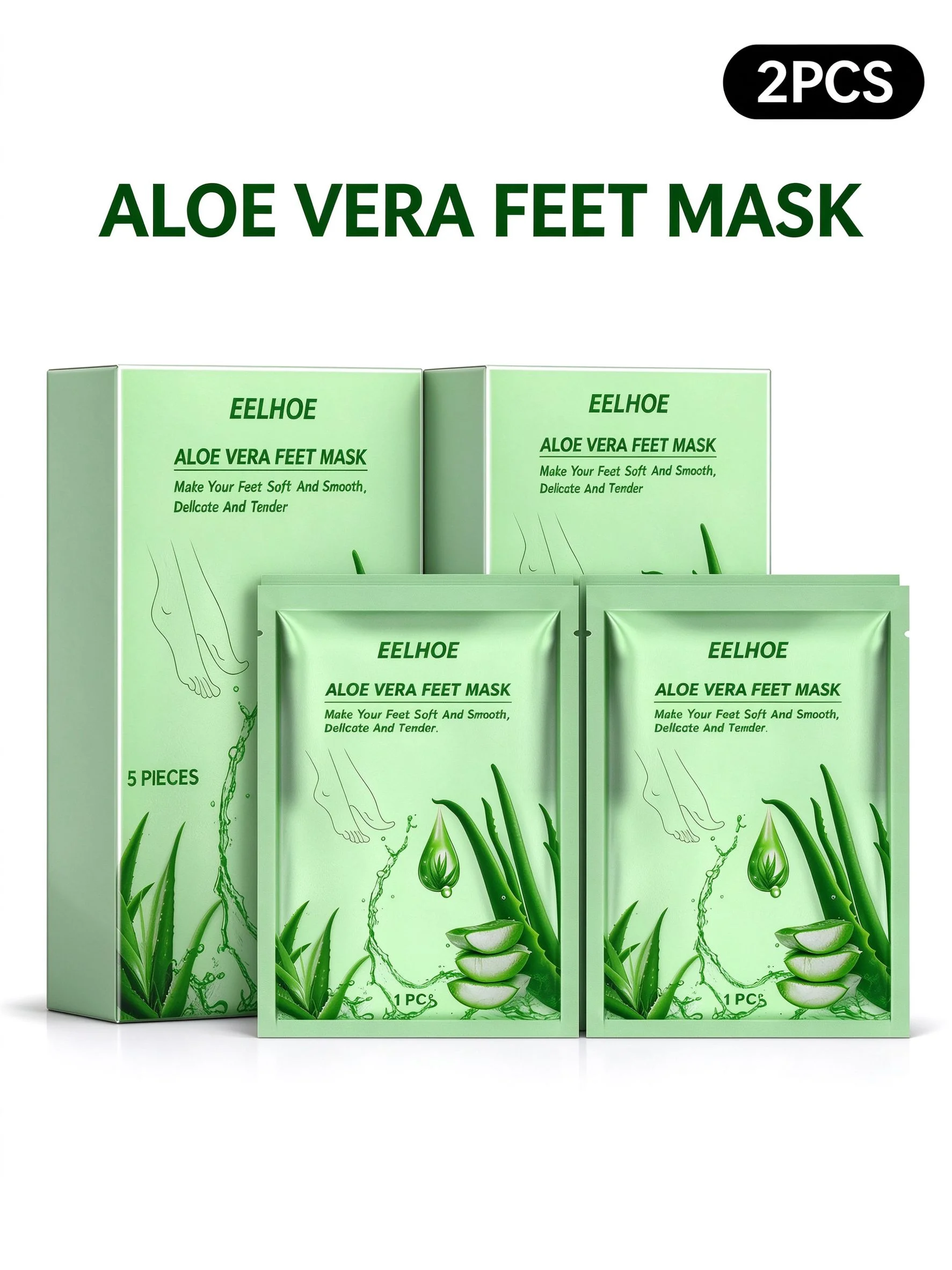 Aloe Vera Feet Mask - Exfoliating Foot Peel Mask with Aloe Vera & Hyaluronic Acid - Removes Calluses, Dead Skin & Rough Heels - Soft Smooth Baby Feet, 5 Pairs