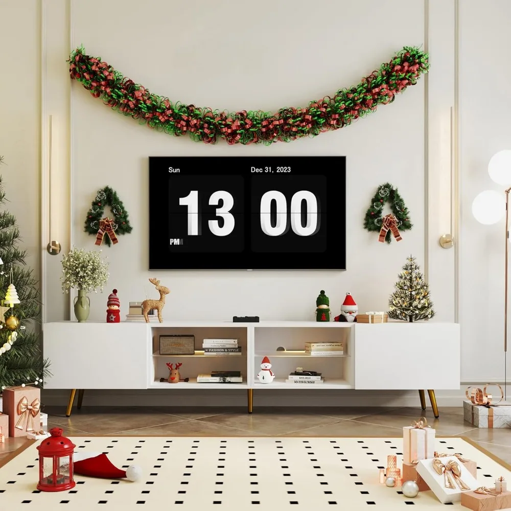 حامل تلفزيون LED مقاس 86 بوصة، مركز ترفيهي حديث يصل إلى 75 بوصة و80 بوصة و85 بوصة، وطاولة وحدة تحكم للتلفزيون مع خزائن تخزين #3