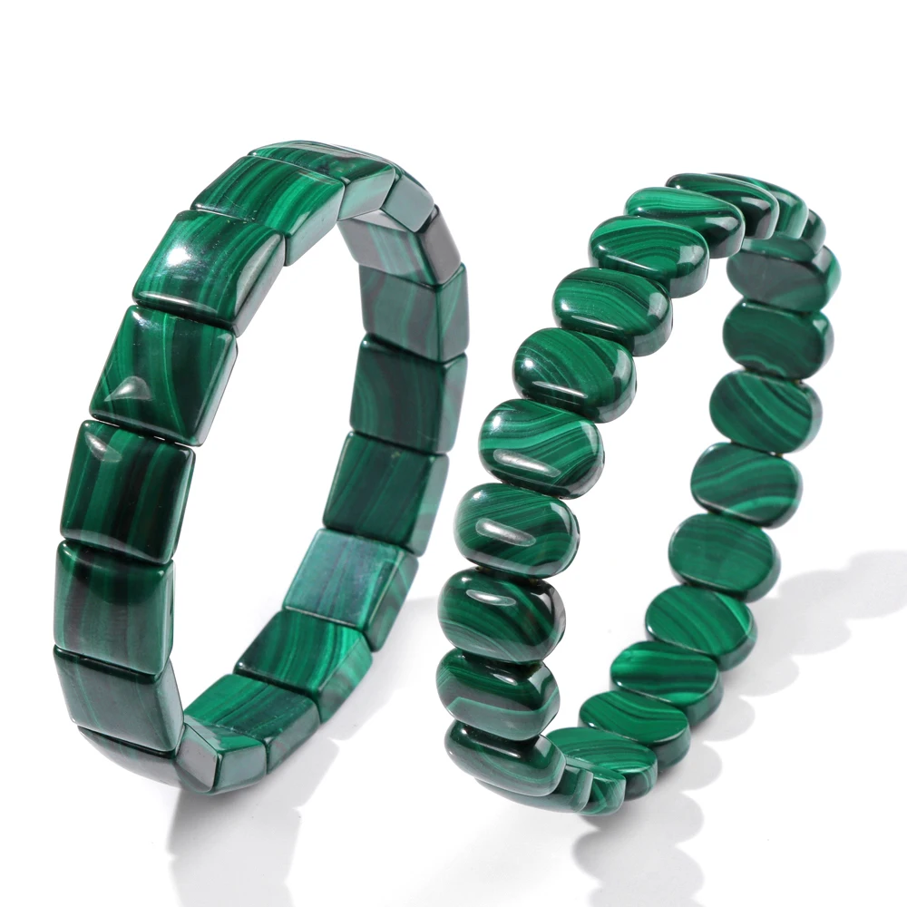 

Genuine Natural Malachite Beads Bracelets For Women Men Gem Square Stone 5A High Quality Green Malachite Elastic Bracelet