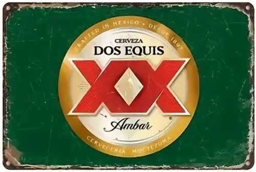 Letrero Metálico Decorativo de Cerveza Dos Equis Amber Lager; Arte de Pared