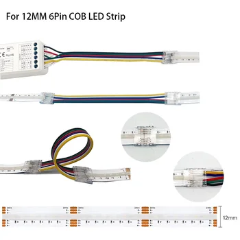 6Pin RGBCCT COB LED Strip Light Connector Quick ตัวเชื่อมต่อสายไฟฟรีสําหรับ 12mm PCB FCOB RGBCW LED เทป Solderless Jointor