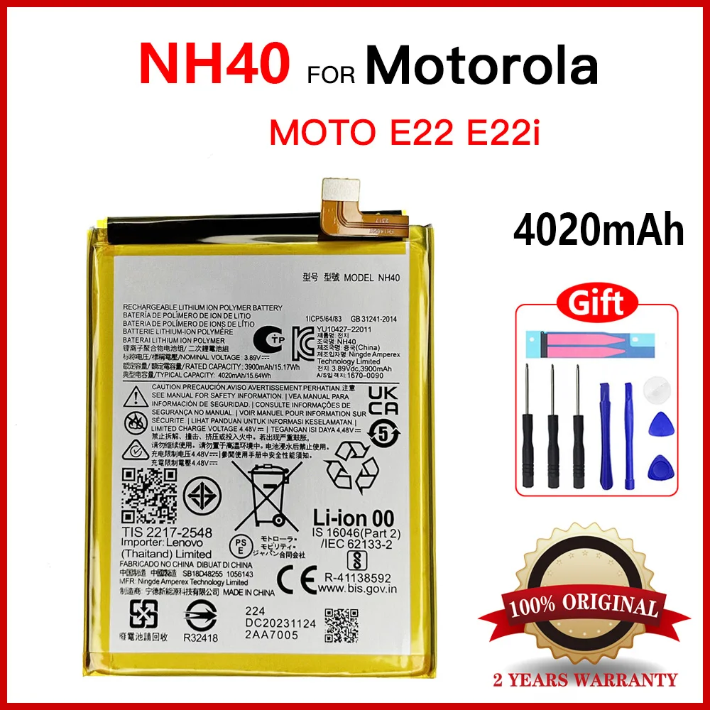 Batería NH40 genuina nueva de alta calidad 4020mAh para Motorola E22 E22i NH 40 baterías + herramientas gratuitas