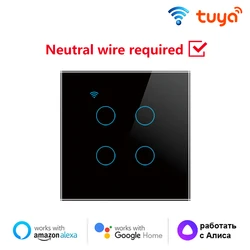 Tuya WiFi Smart Wall Switch EU 4gang Need Neutral Wire Touch Switch Smart Home Control Via Smart Life Alexa Google Home