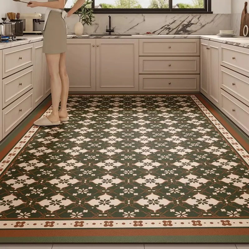 

Коврик для кухни из ПВХ-кожи с принтом, класса «Легкая роскошь», противоскользящий, маслостойкий, грязеотталкивающий, для домашнего декора, моющийся, легко чистится