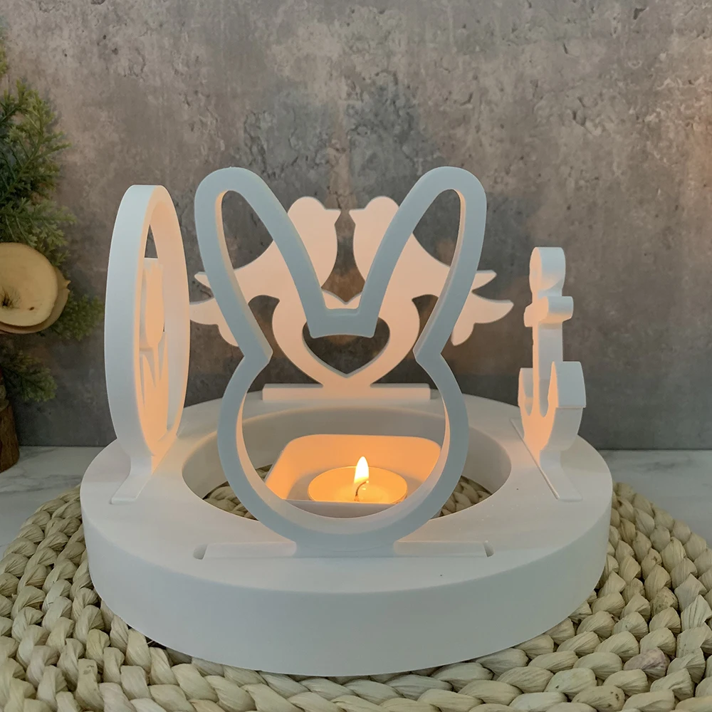 Cement Round Candle Holder Silicone Mold Candle Base Aromatherapy Heating Candlestick Concrete Mold  Easter Resin Ornament Mold