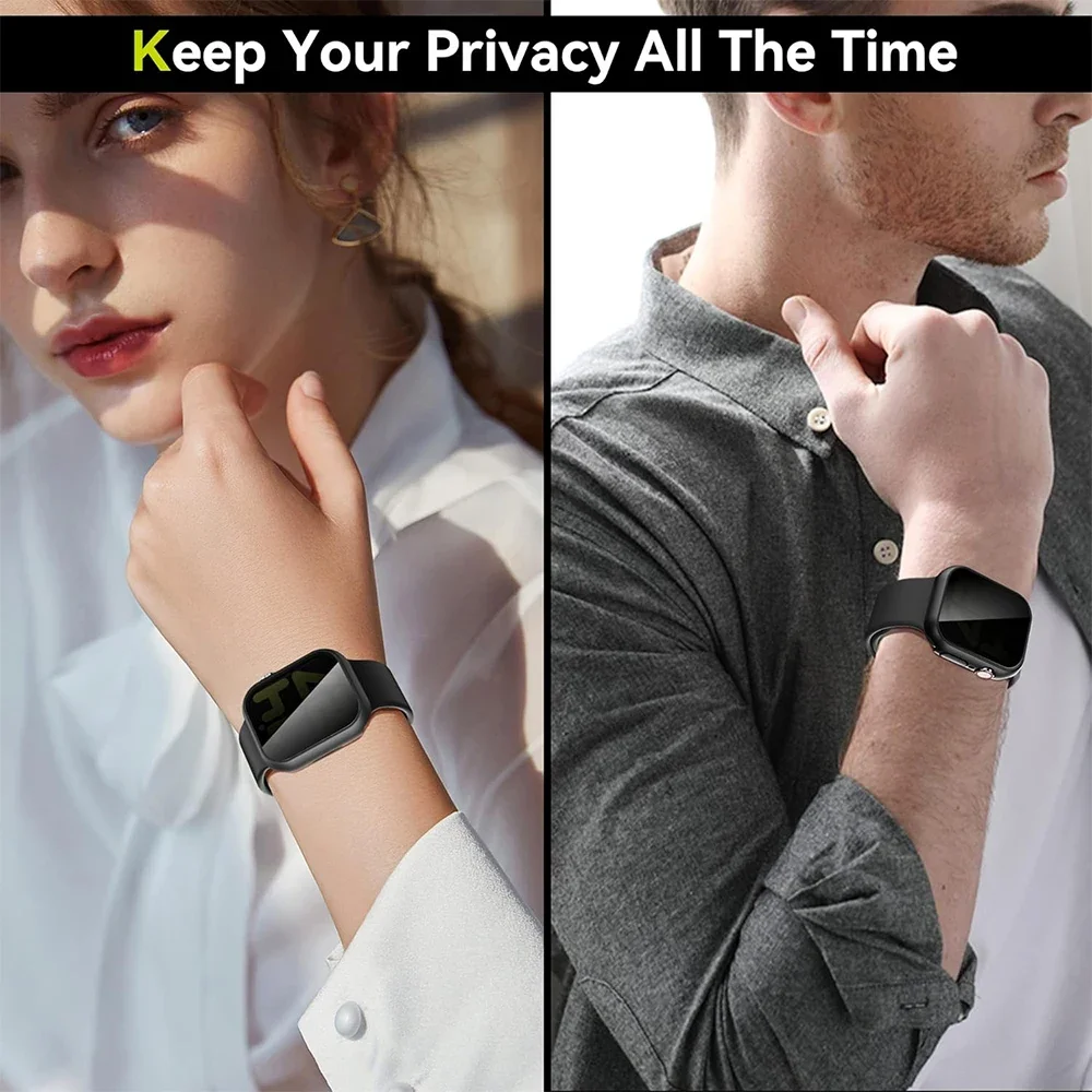 Privacy Tempered Glass Case For Apple Watch 45mm 41mm 44mm 40mm Anti-Peeping Screen Protector Cover For iWatch 9 8 7 6 5 4 SE