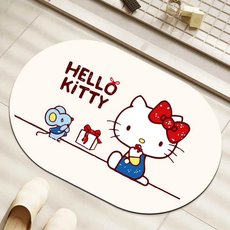 Anime Hello Kitty Y2K Cartoon Bathroom Diatom Mud Floor Mat Sanrio Absorbent Non-Slip Bathroom Foot Pad Floor Mat Door Rug