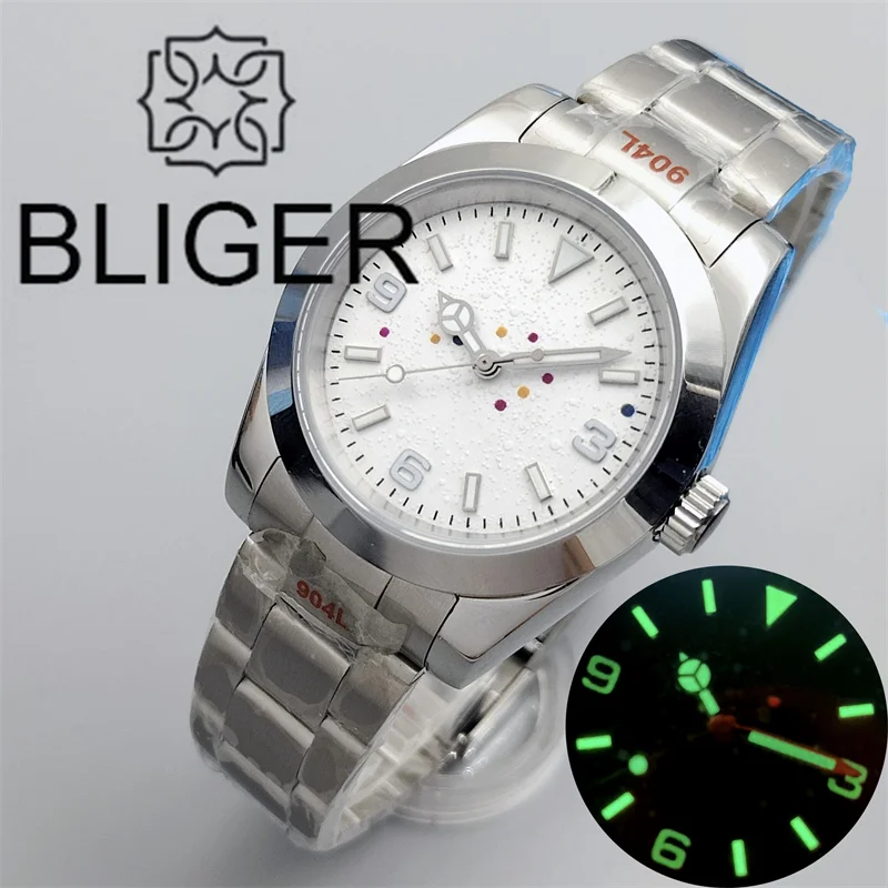 

BLIGER 36mm/39mm NH35 PT5000 MIYOTA Automatic Watch For Men Black White Dial With Green Luminous Polished Bezel Sapphire Glass