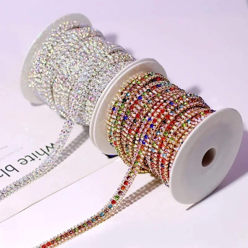 Rhinestones Trimming Chain Crystal Glitter Stones Sewn Rhinestones Chain for Dresses Decorations Trims Accessories