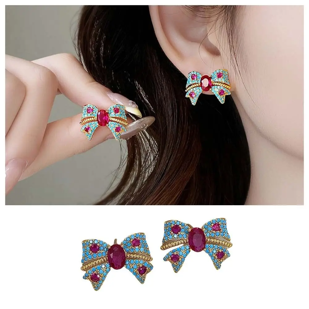 

Zircon Crystal Bow Earrings Rhinestone Fashion Jewelry Korean Style Stud Earrings Elegant Trendy Bowknot Ear Studs Lady Gift