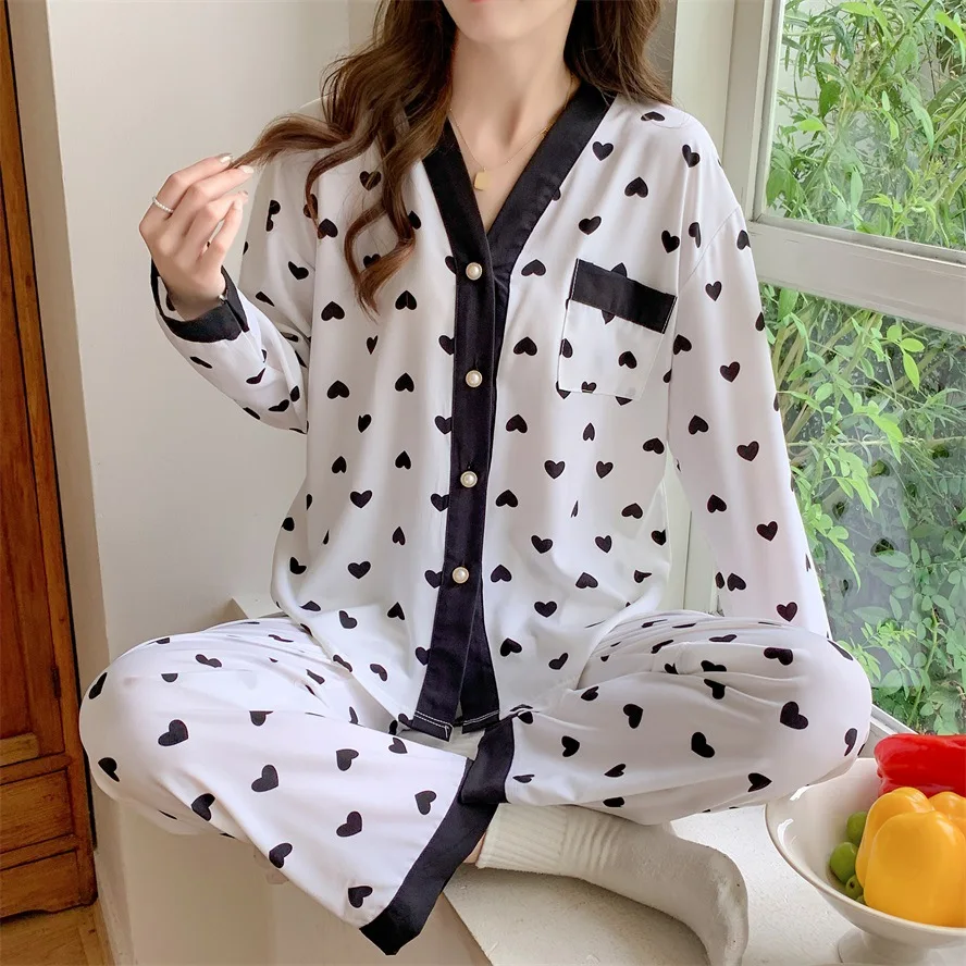 Women\'s Spring and Fall Pajamas Homewear Set Huar Mian Female Loose Large Size Cardigan Sweet Cartoon Homewear Women\'s Suit