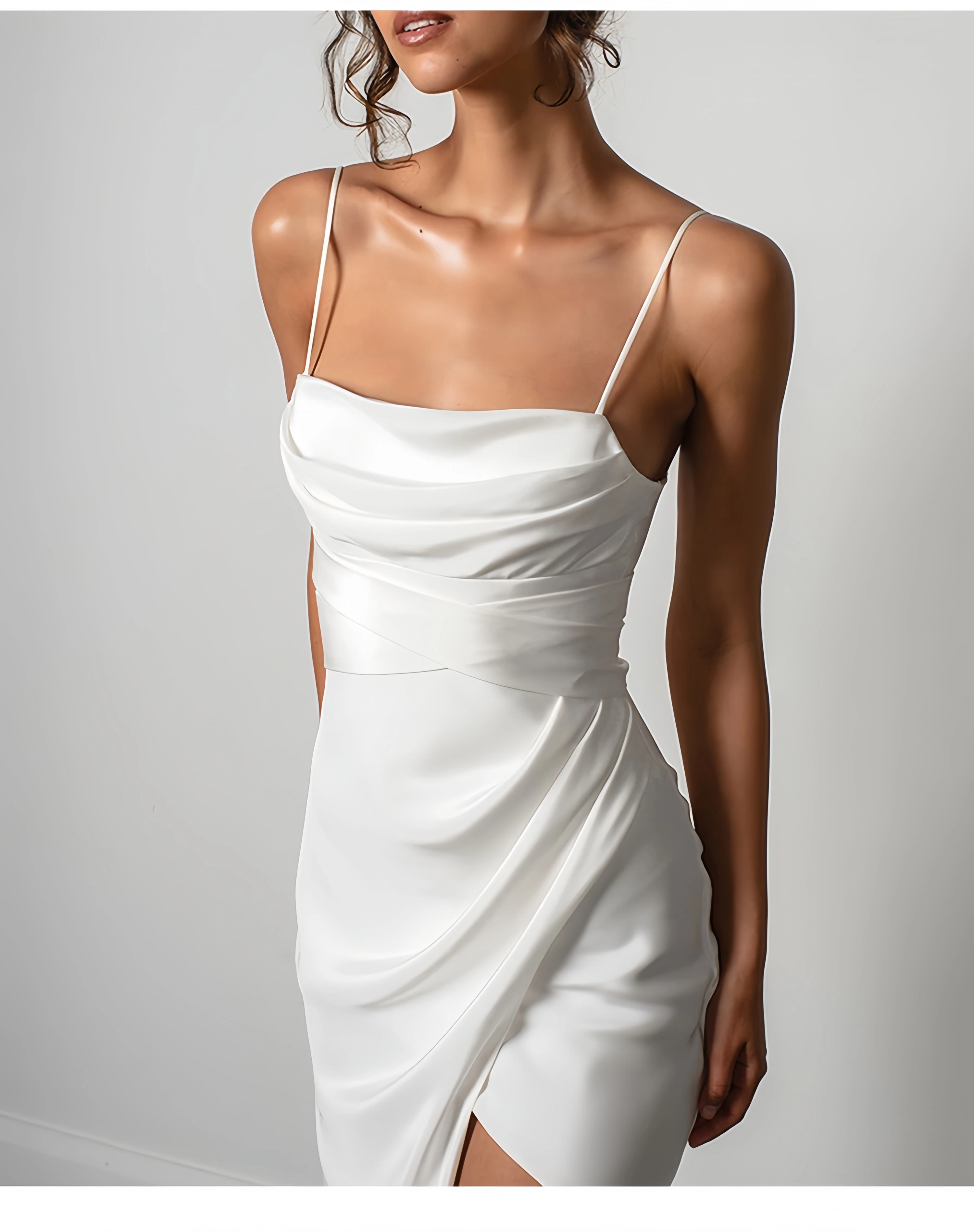 Sexy Satin Mermaid Prom Dress V-neck Spaghetti Strap A Small Trailing Long Skirt Lady Formal Occasions wedding Evening gown