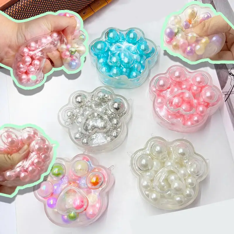 Mini Beads Cat Paw Slow Rebound Toy Exercise Finger Dexterity Stress Relief Fidget Squeeze Relaxing Toy For Children Adult