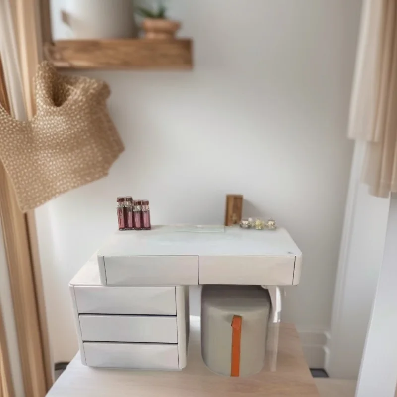 

Modern Minimalist Wood Bedroom Makeup Dressing Table with Light Mirror Storage Cabinet & Makeup Stool-Internet Famous Design