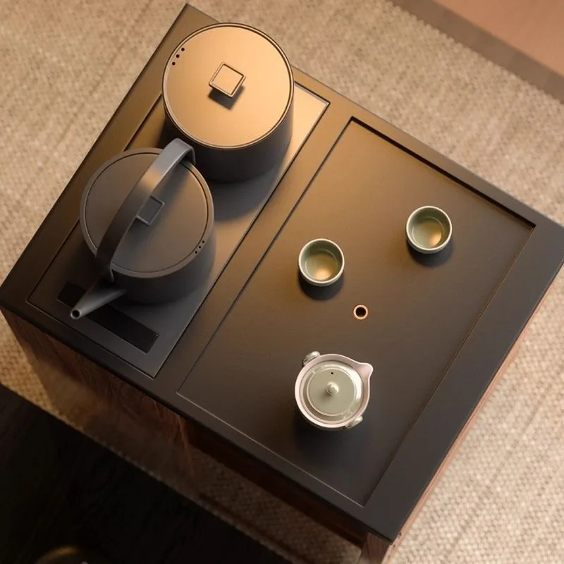 

Solid wood tea set display cabinet Movable side cabinet Black walnut tea table Tea table