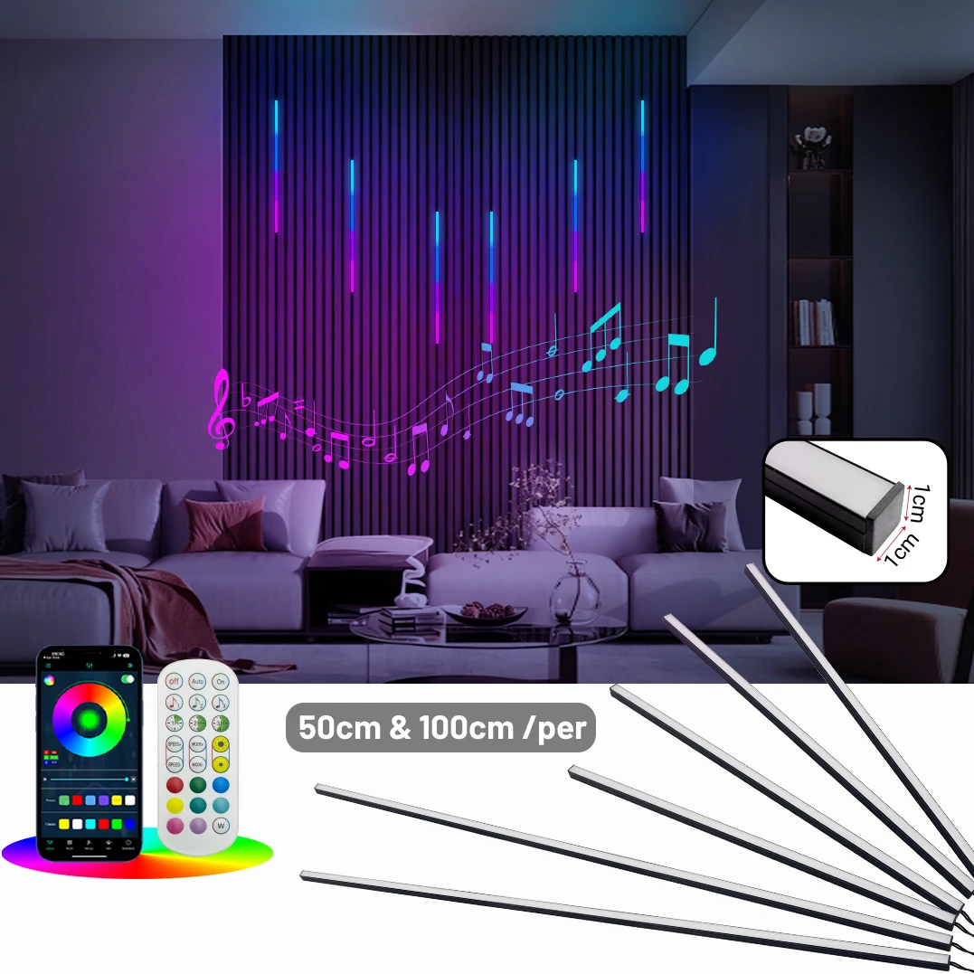 RGBIC Smart Recessed Lighting Wood Slat Wall Panel Lights for Acoustic Panels APP/Remote Control Music Sync Chasing Effects Game