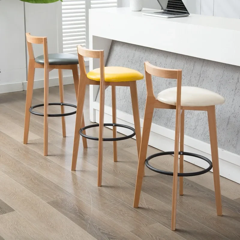 

Bar chair, Nordic solid wood, modern simple creative bar stool, new Chinese style balcony, home light luxury backrest high chair