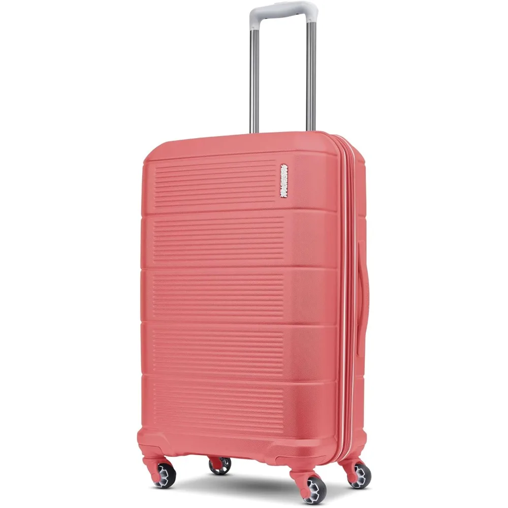 

American Tourister Stratum 2.0 Expandable Hardside Luggage with Spinner Wheels, Soft Coral, 24-Inch Checked-Medium