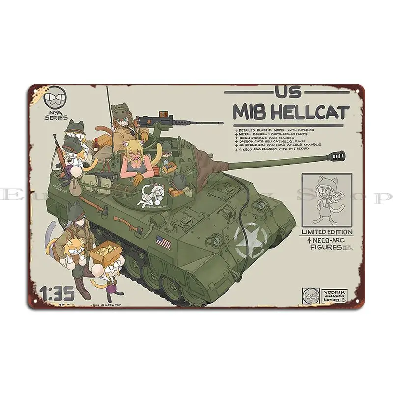 Póster de placa de Metal M18 Hellcat Catgirls y Neco Arcs, personaje de fiesta personalizado, decoración de pared personalizada, cartel de estaño