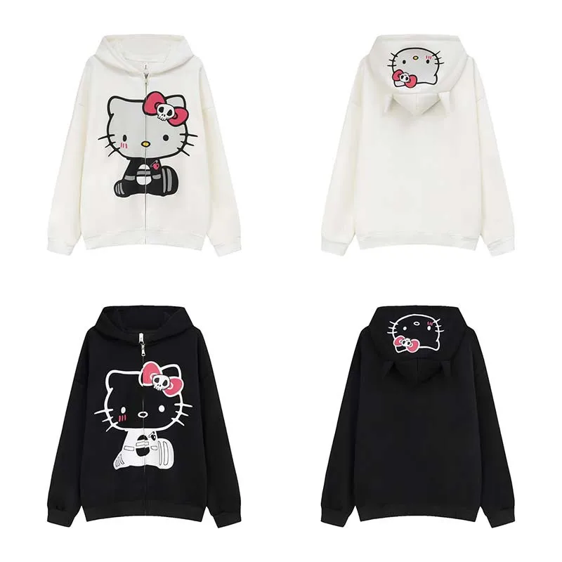 Sudadera de Hello Kitty, cárdigan, abrigo, Sudadera con capucha, cremallera, marca holgada de moda, ropa de otoño e invierno, ropa de vacaciones de dibujos animados, regalo