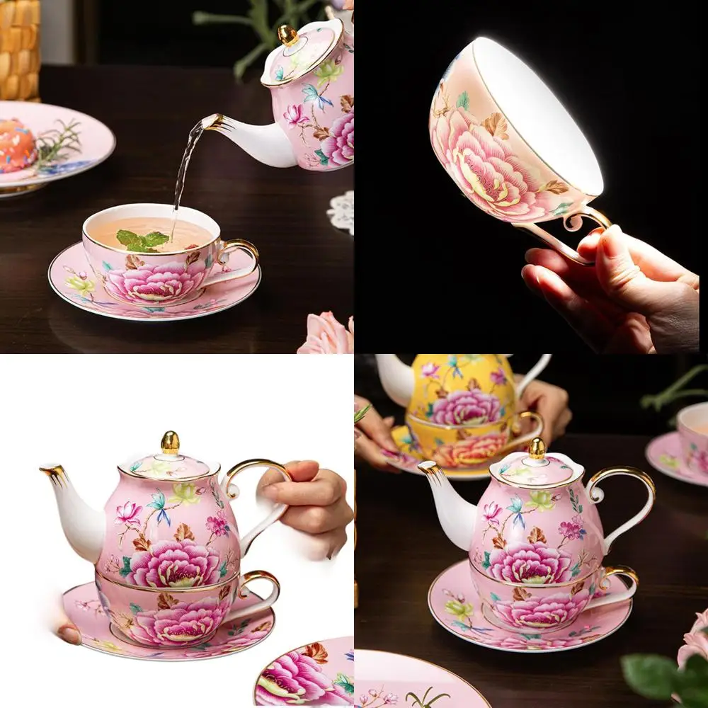 

Vintage Floral Bone China Tea Set for One, Porcelain Teapot and Cup Gift, Pink
