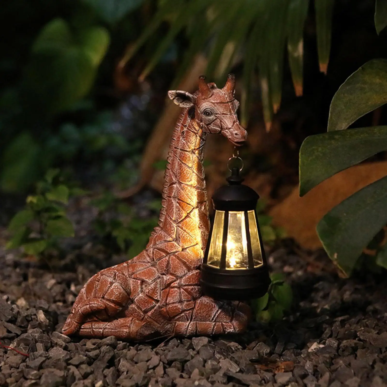 Garden Giraffe Statue Resin Figurine with Solar Lantern Collecting Housewarming Gift Lawn Ornament for Balcony Backyard Patio