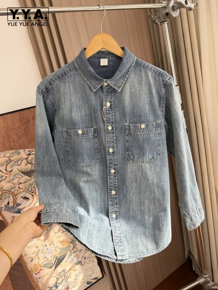 

Винтажная мужская джинсовая куртка: новая коллекция весна-лето, тонкая модель с длинным рукавом, повседневный стиль, однобортная, в уличном стиле, хлопковая рубашка для мужчин