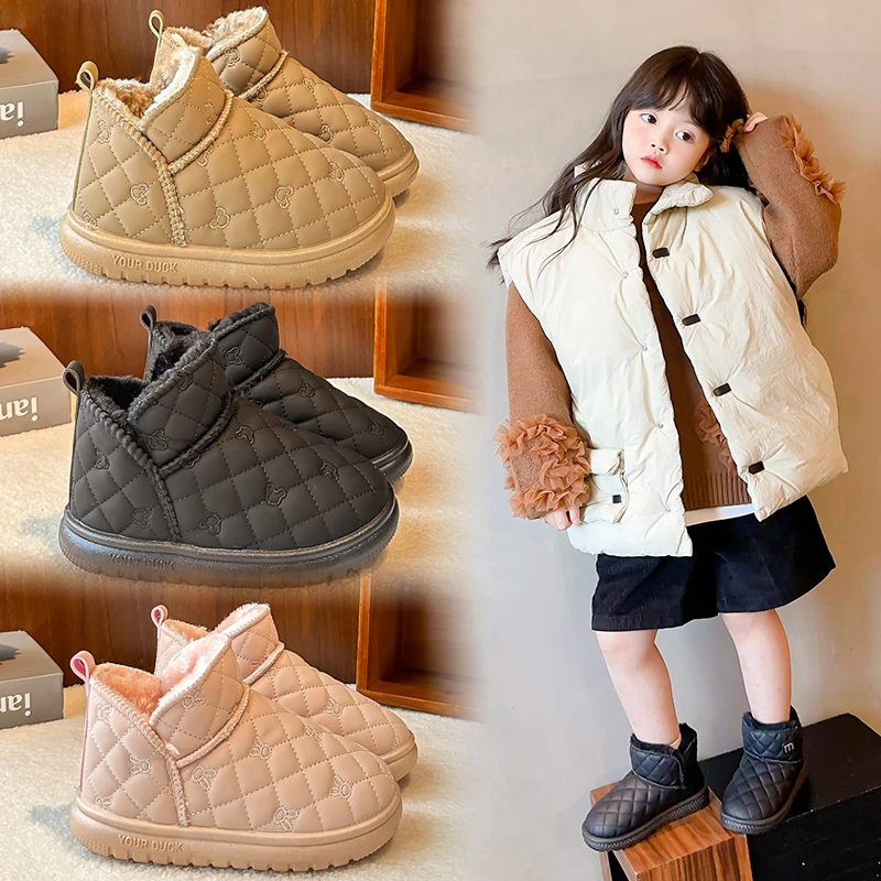 الأطفال أحذية الثلوج 1-18 سنة الكاكي مبطن سميكة الفتيان الفتيات أحذية قطنية الوردي مقاوم للماء عدم الانزلاق لينة أحذية أطفال طويلة الرقبة