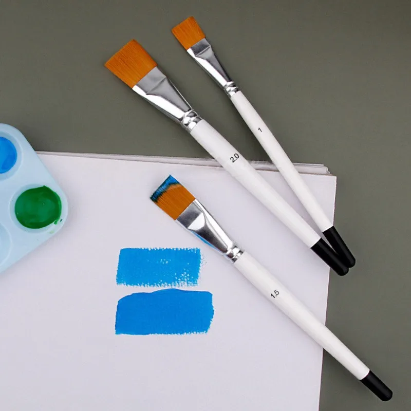 3Pcs Oil Painting Brush Big Flat Head Short Rod Set Nylon Hair Painting Watercolor Brush Student Acrylic Art Supplies