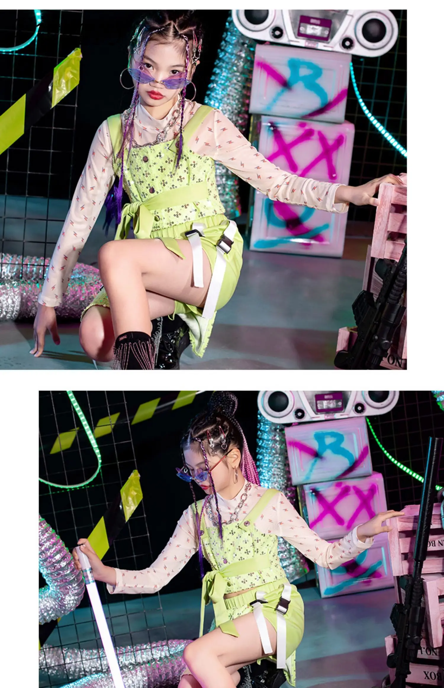 بدلة رقص الجاز للأطفال ، رائع ، أطفال وسيمون ، ملابس عصرية هيب هوب ، ملابس عصرية للفتيات