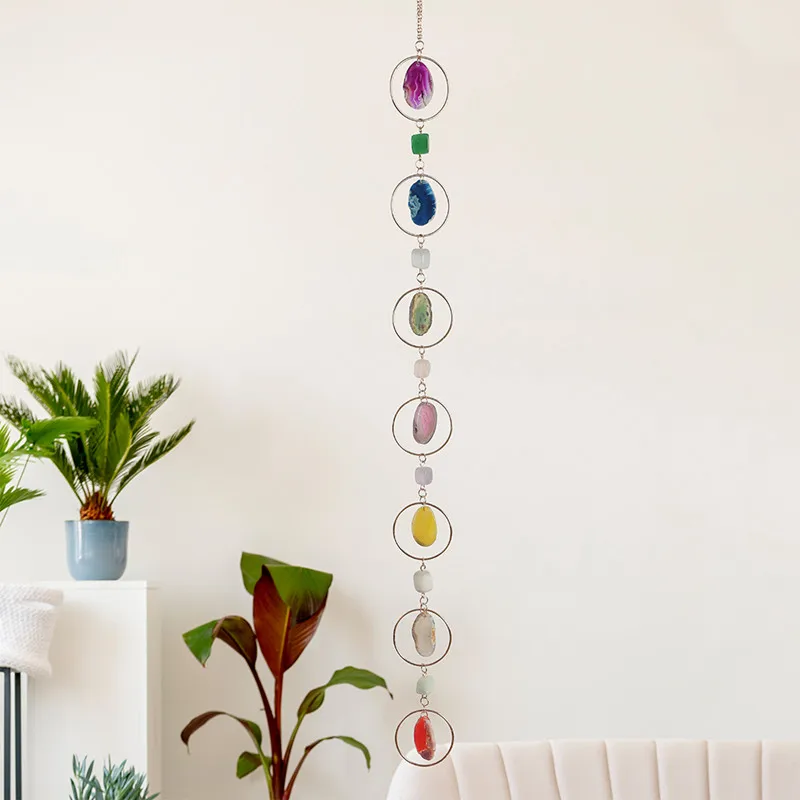 

Natural Raw Stone Hanging Room Wall Decor Healing Chakra Gemstone Feng Shui Yoga Meditation Home Window Ornament Handmade Gift