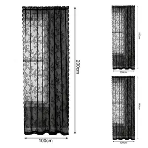 Lace Curtain Resistant Floral Pattern para casa, fino, à prova de poeira, lavável, decorativo, preto, puro, arejado, protetor solar 12 principais vendas cortinas em renda - №10